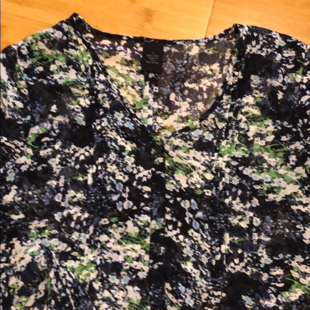 Calvin Klein Sheer, Navy, green and white flowered blouse - Picture 3 of 4